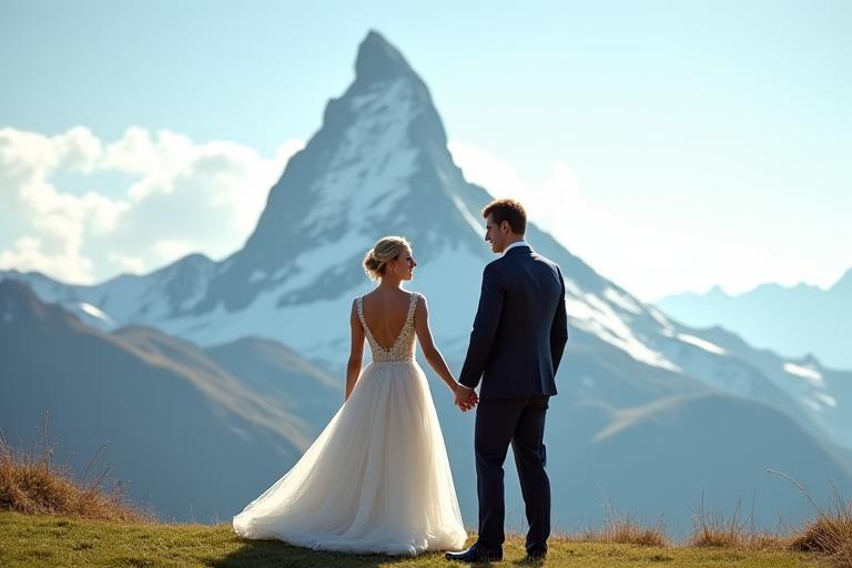 Brautpaar vor der atemberaubenden Kulisse des Matterhorns in Zermatt.
