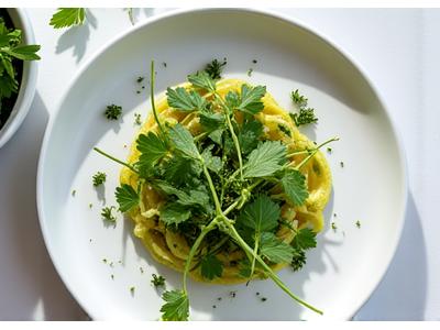 Frisches Frühlingsgericht mit Wildkräutern und Spargel