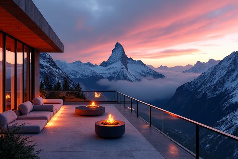 Sonnige private Terrasse einer Penthouse-Suite mit Panoramablick